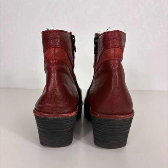 Fly London Red Leather Mid Calf Wedge Booties Size 8-8.5 - Picture 7 of 10
